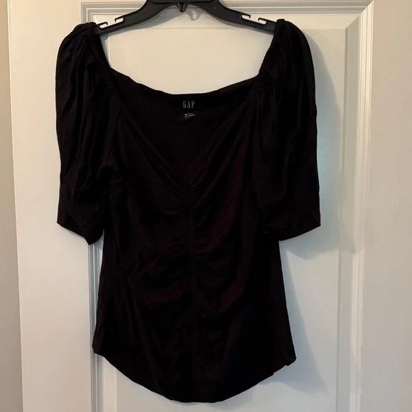 NWT GAP Puff Sleeve Ruched Tshirt in XL Tall Black - Picture 2 of 7